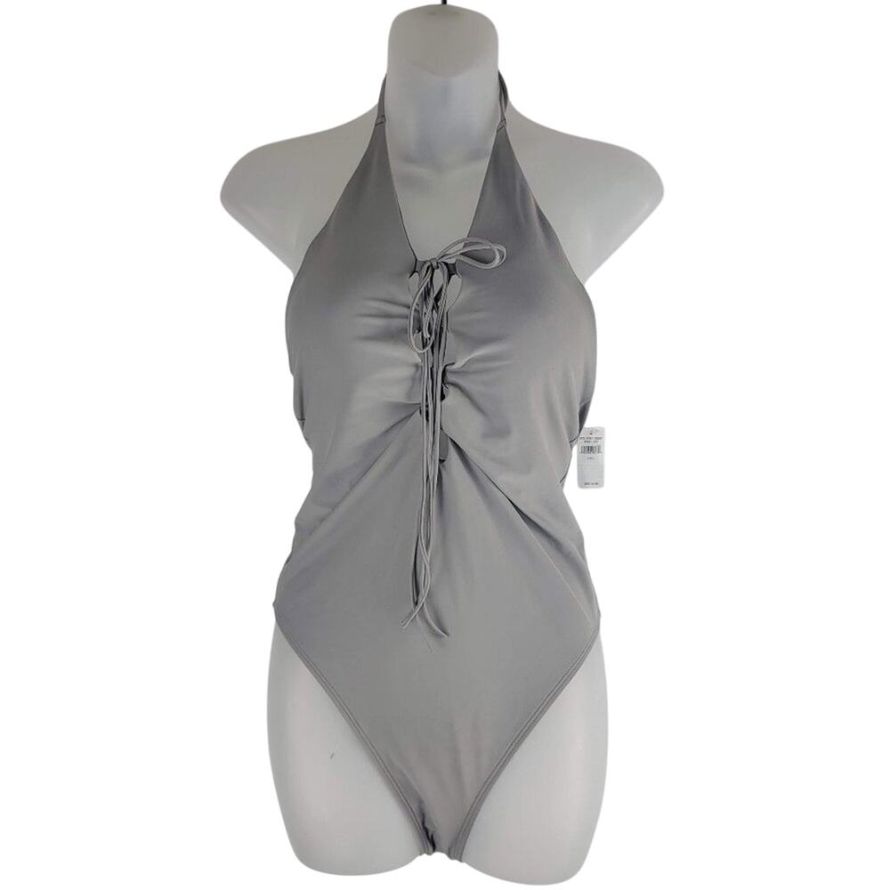 NEW Aerie One Piece Swimsuit Halter Neck Bra Gray Size L